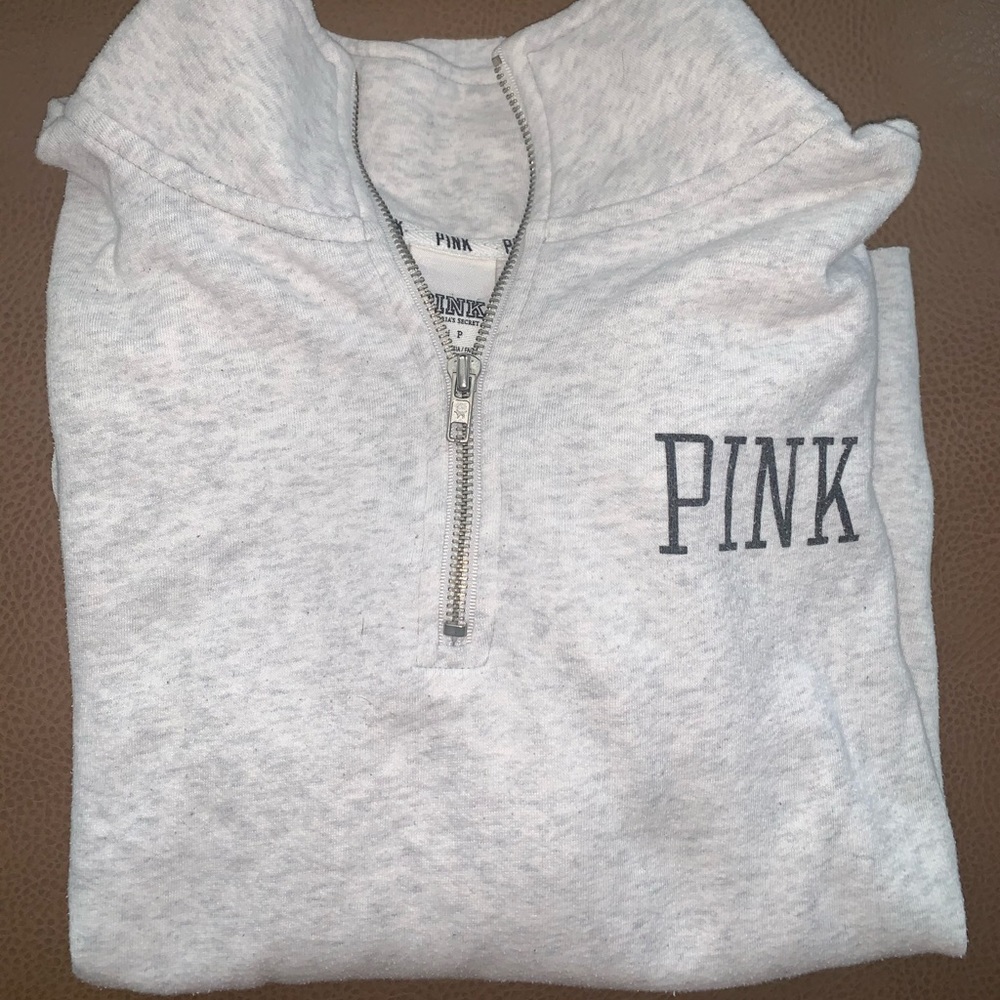 Light gray PINK quarter zip sweatshirt